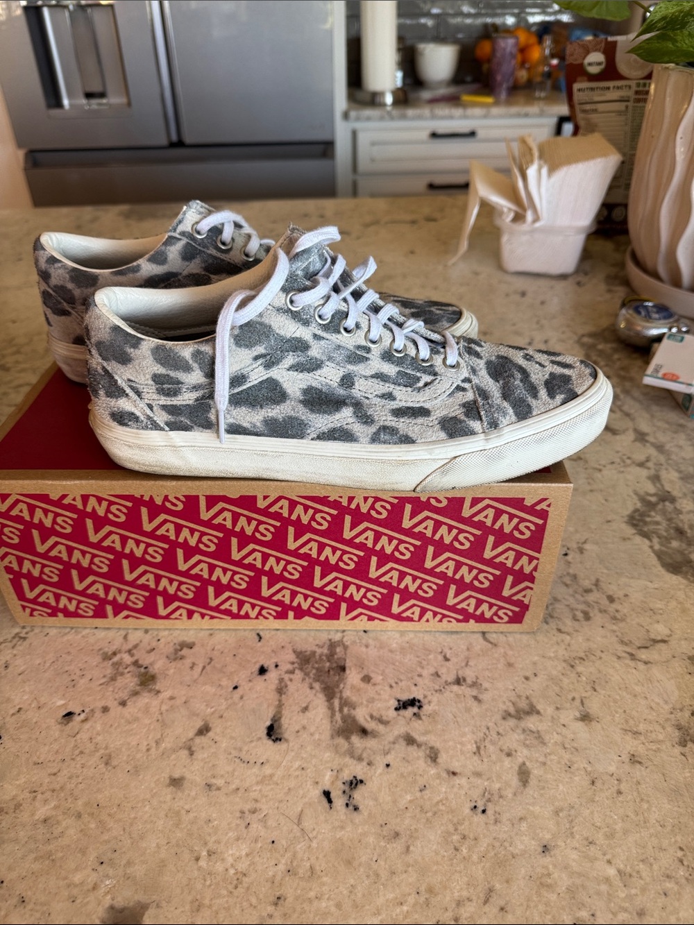 Vans Leopard-Print Old Skool Sneakers in Gray and White